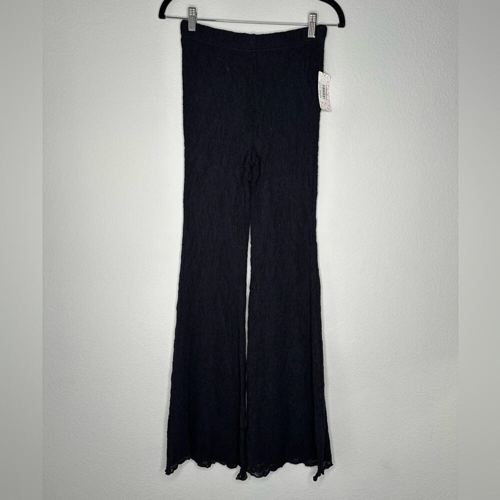 FREE PEOPLE RARE High Waisted Pull On Full Length Lace Flare Stretch Pants XS - Picture 2 of 8